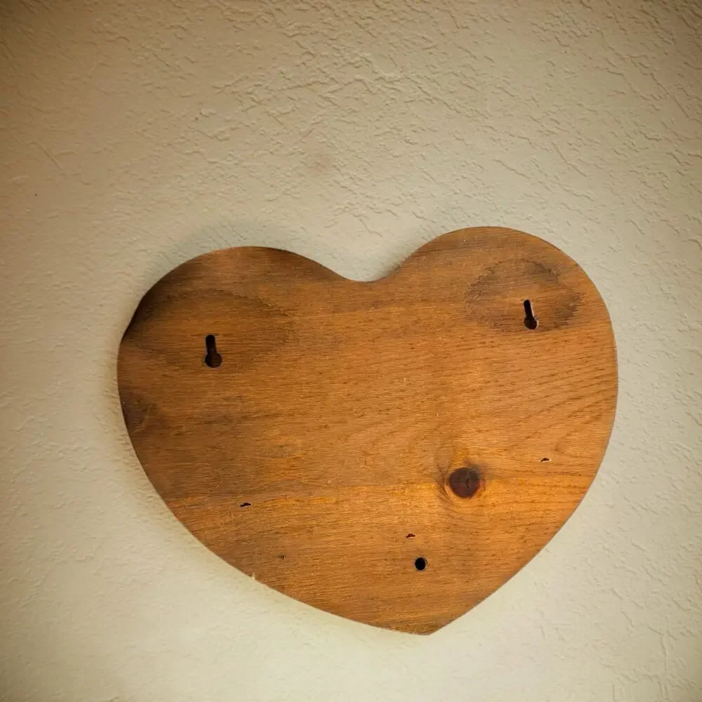 Vintage Wood Heart Wall Shelf Blue Tulip Stencil 1980s Country Cottage Folk Art